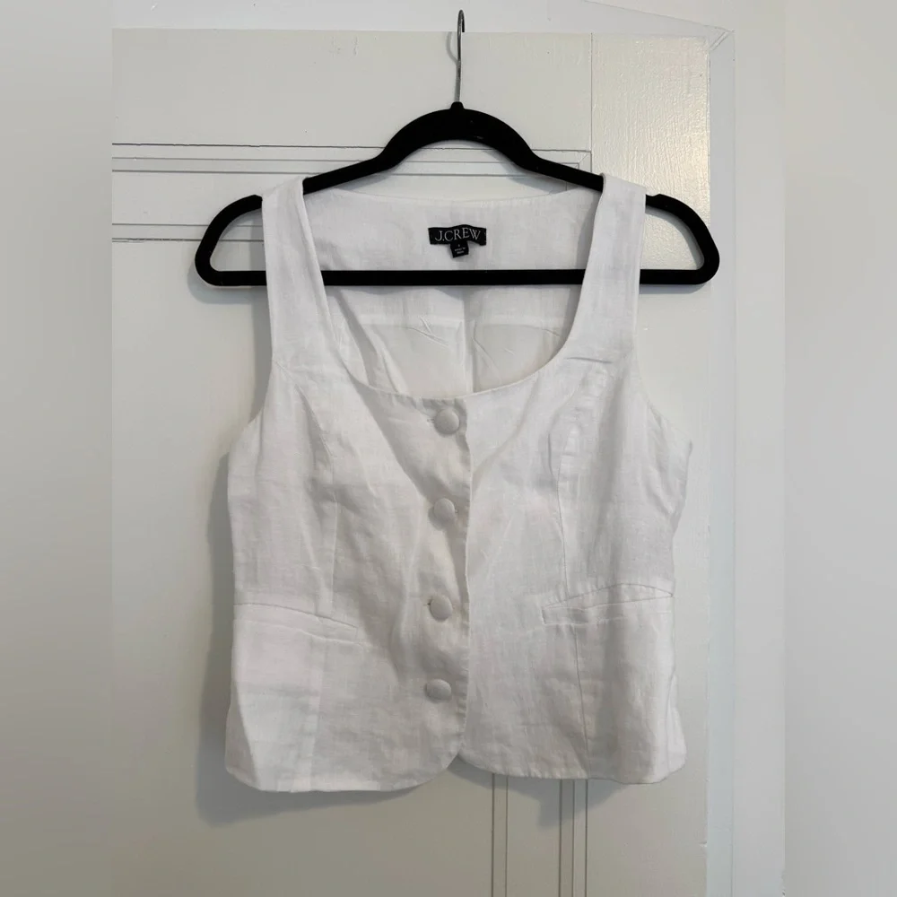 J.Crew White Linen Button Tank Top Blouse - Picture 3 of 5